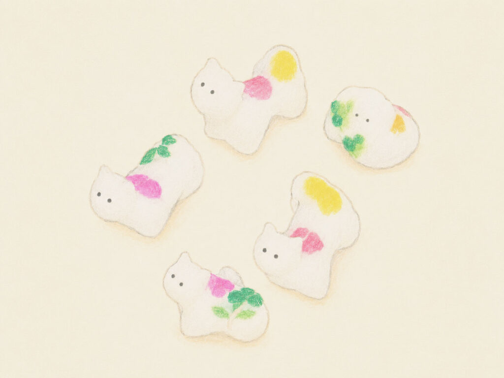 「犬の子まき」でまかれるお餅のイラスト